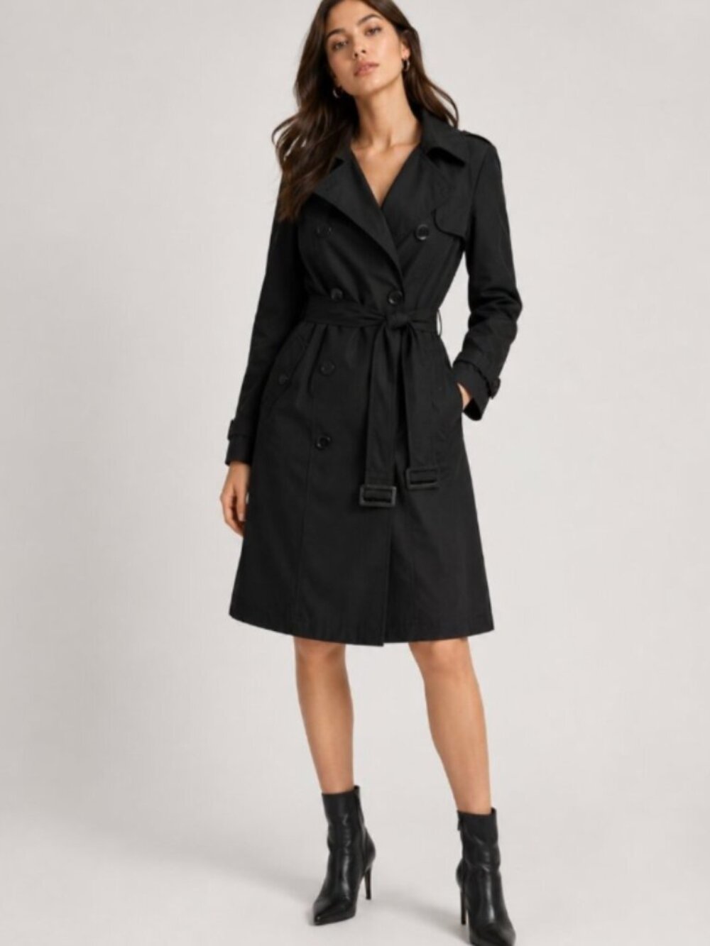 BEDO Femme Black Trench Coat | Size Small | Quiet Luxury | Classic 0615